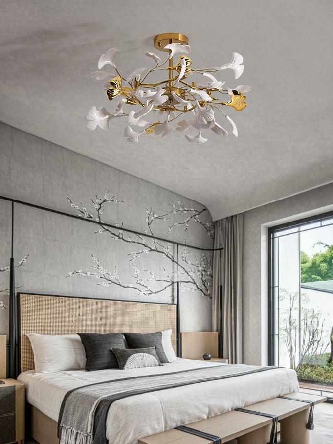 Gingko Chandelier | Ceramic & Brass | Gold & White, Multiple Sizes