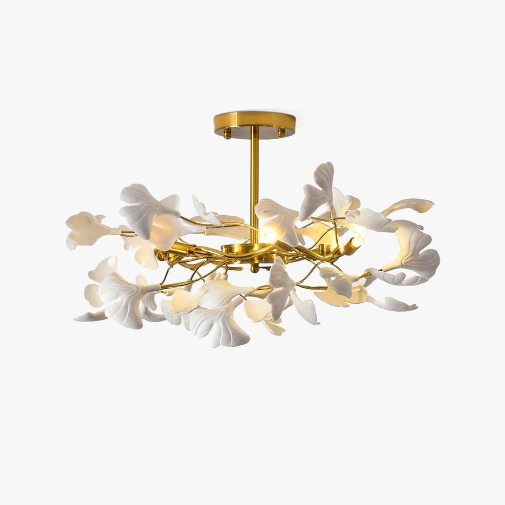 Gingko Chandelier | Ceramic & Brass | Gold & White, Multiple Sizes