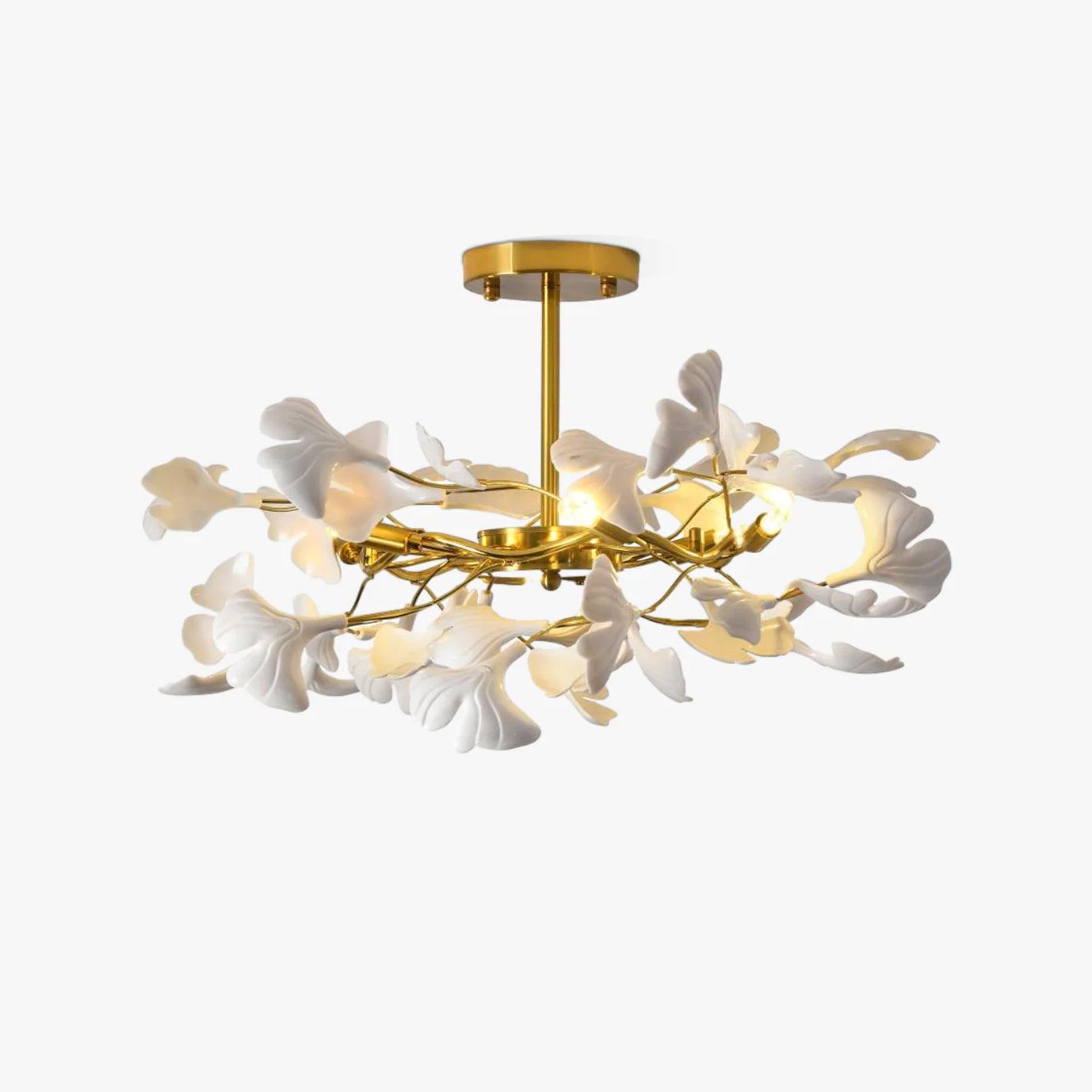 Gingko Chandelier | Ceramic & Brass | Gold & White, Multiple Sizes