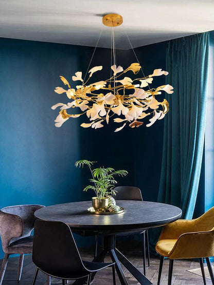 Gingko Chandelier | Ceramic & Brass | Gold & White, Multiple Sizes