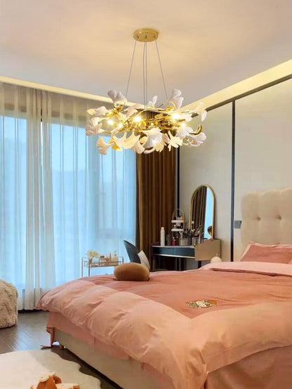 Gingko Chandelier | Ceramic & Brass | Gold & White, Multiple Sizes