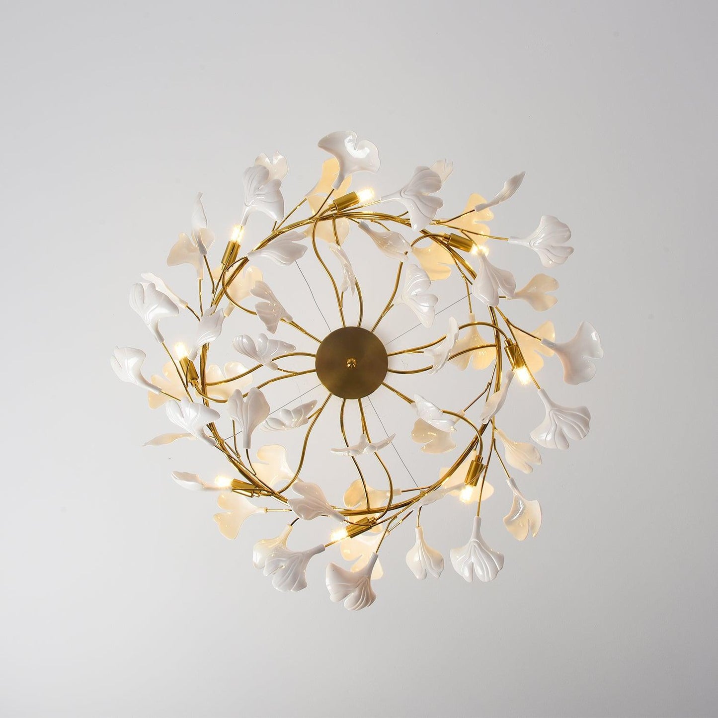 Gingko Chandelier | Ceramic & Brass | Gold & White, Multiple Sizes