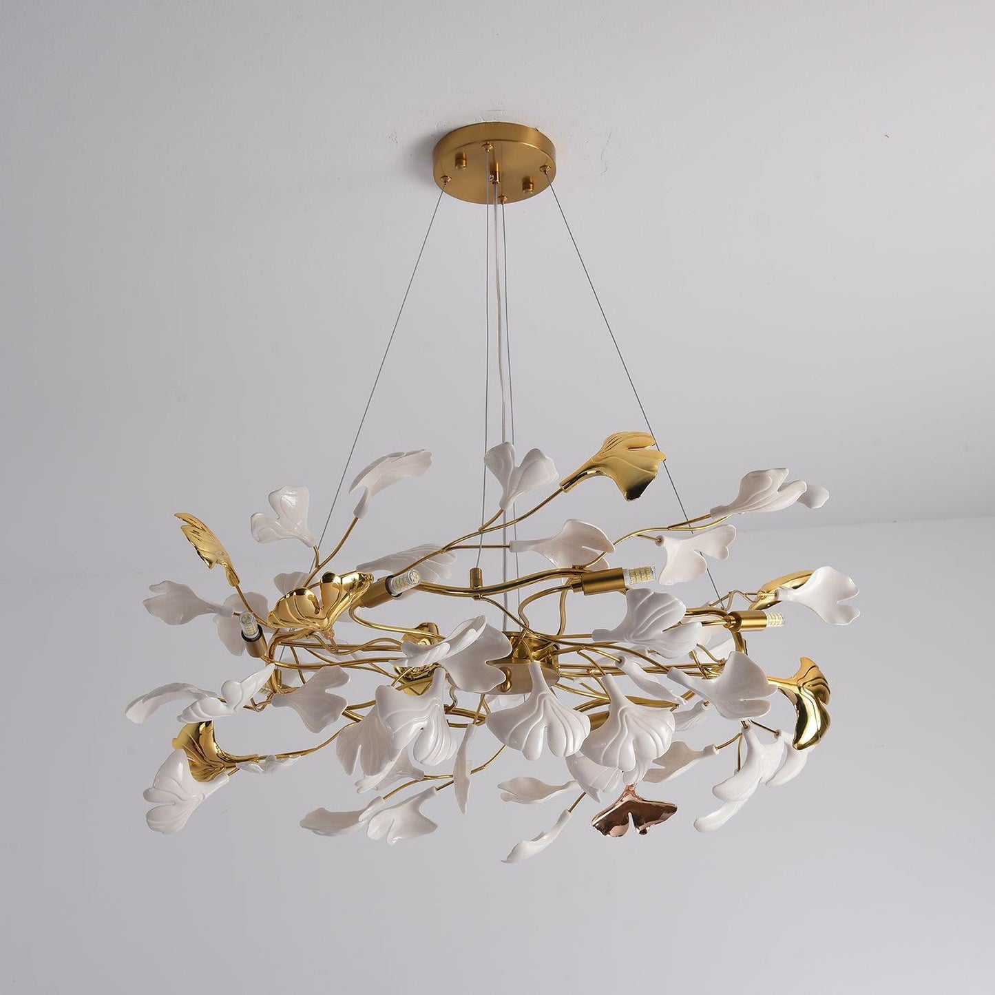 Gingko Chandelier | Ceramic & Brass | Gold & White, Multiple Sizes