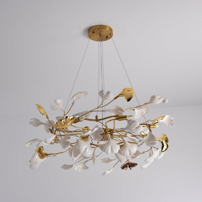 Gingko Chandelier | Ceramic & Brass | Gold & White, Multiple Sizes
