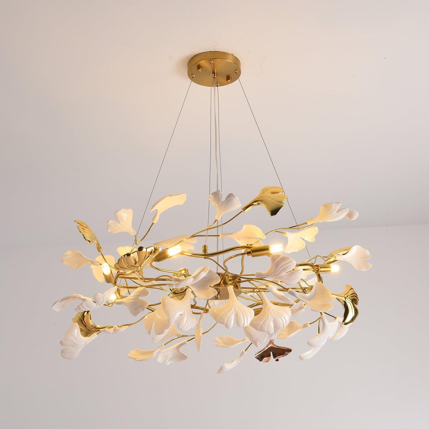 Gingko Chandelier | Ceramic & Brass | Gold & White, Multiple Sizes