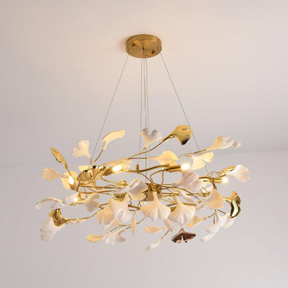 Gingko Chandelier | Ceramic & Brass | Gold & White, Multiple Sizes