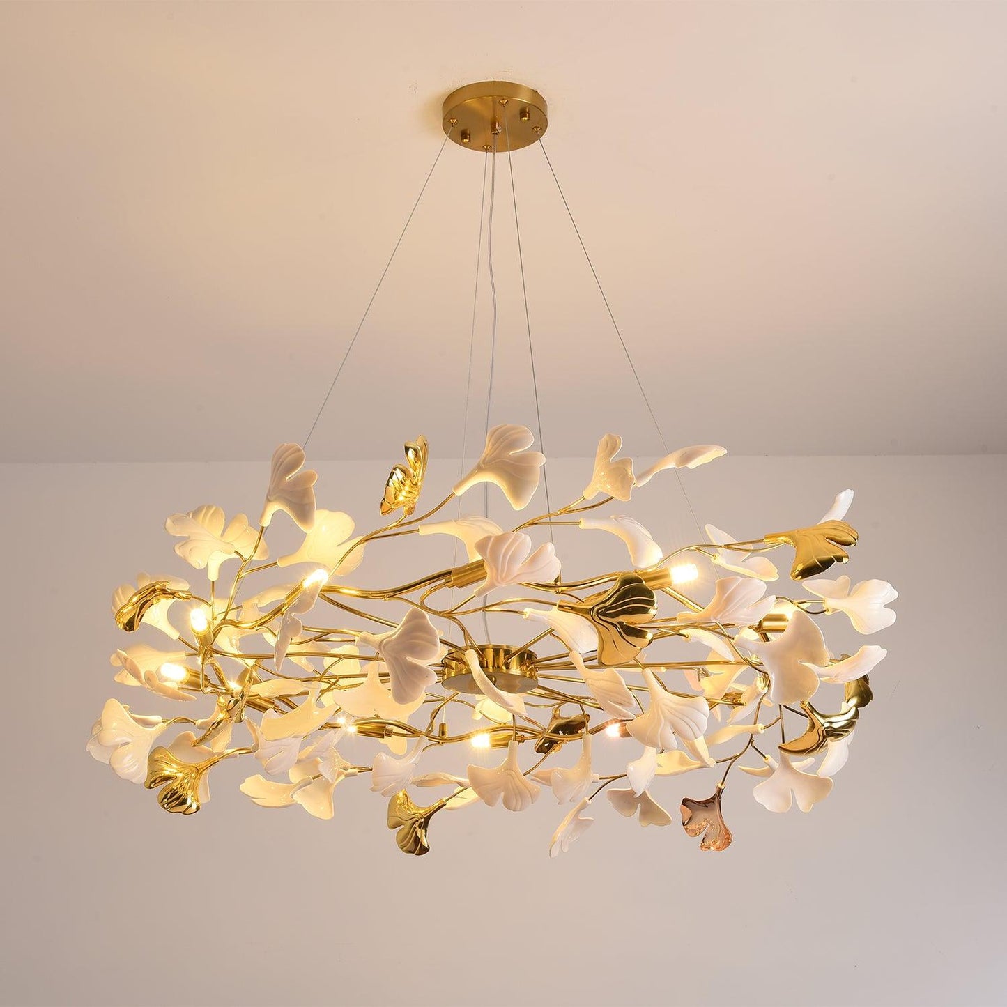 Gingko Chandelier | Ceramic & Brass | Gold & White, Multiple Sizes