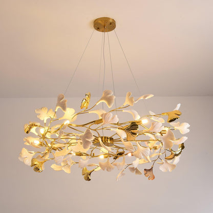 Gingko Chandelier | Ceramic & Brass | Gold & White, Multiple Sizes