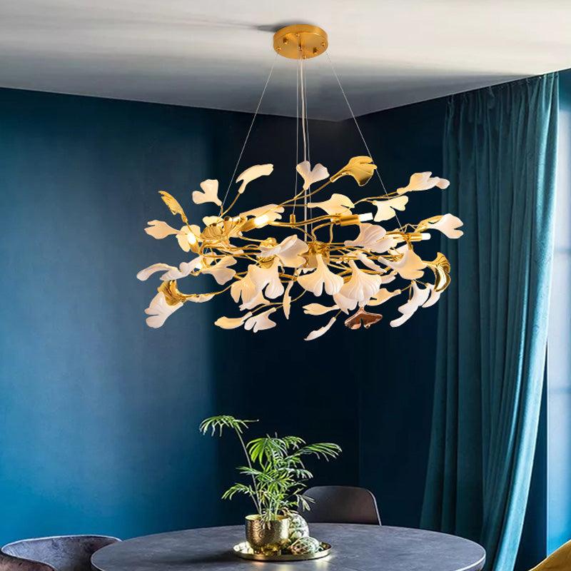 Gingko Chandelier | Ceramic & Brass | Gold & White, Multiple Sizes