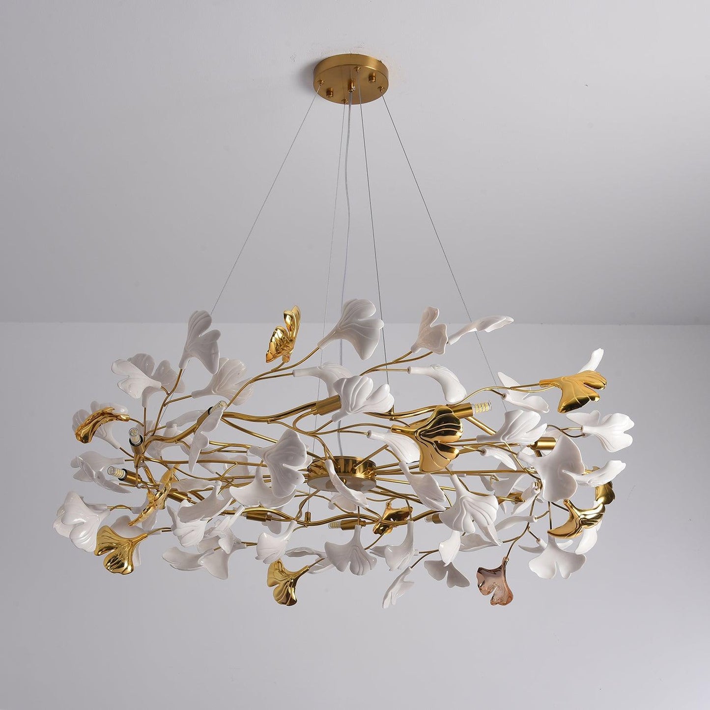 Gingko Chandelier | Ceramic & Brass | Gold & White, Multiple Sizes