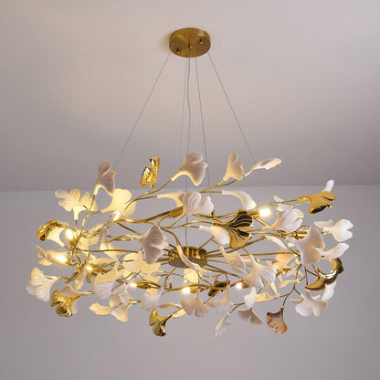 Gingko Chandelier | Ceramic & Brass | Gold & White, Multiple Sizes