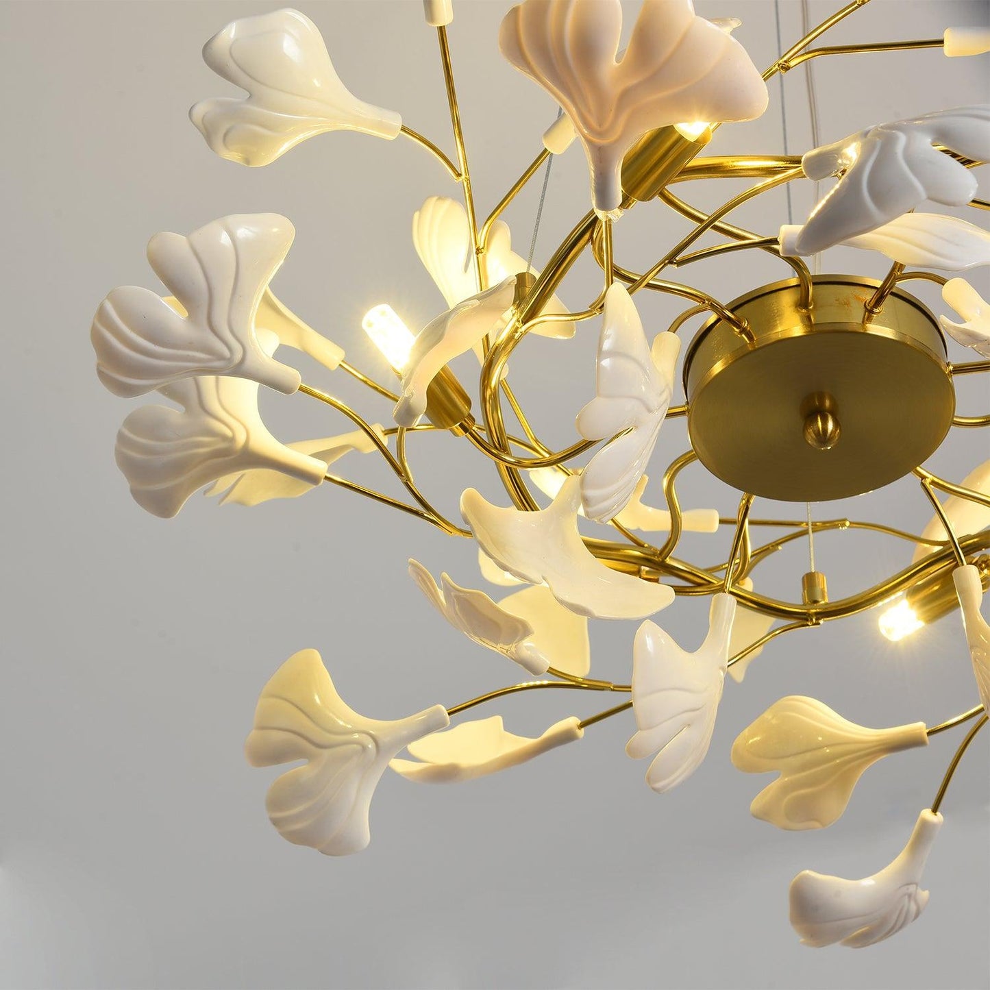 Gingko Chandelier | Ceramic & Brass | Gold & White, Multiple Sizes