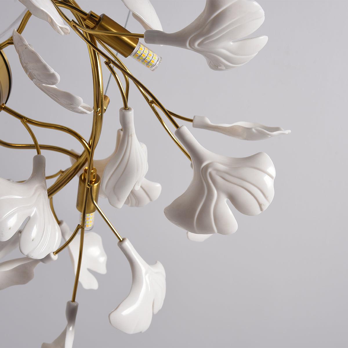 Gingko Chandelier | Ceramic & Brass | Gold & White, Multiple Sizes