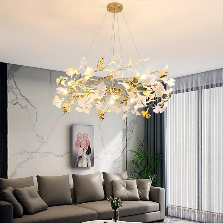 Gingko Chandelier | Ceramic & Brass | Gold & White, Multiple Sizes