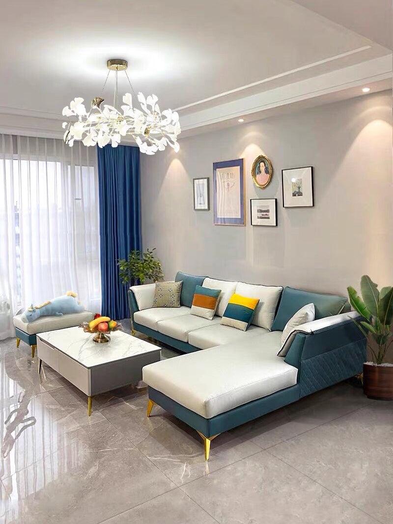 Gingko Chandelier | Ceramic & Brass | Gold & White, Multiple Sizes
