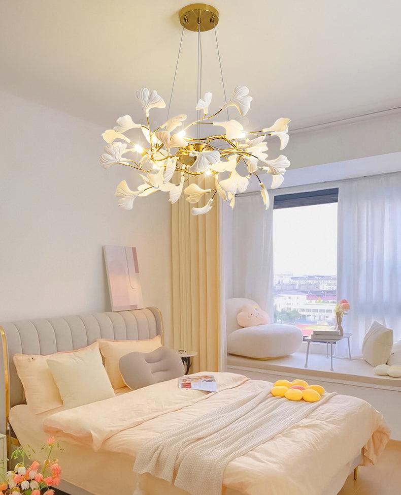 Gingko Chandelier | Ceramic & Brass | Gold & White, Multiple Sizes