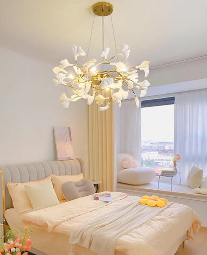Gingko Chandelier | Ceramic & Brass | Gold & White, Multiple Sizes
