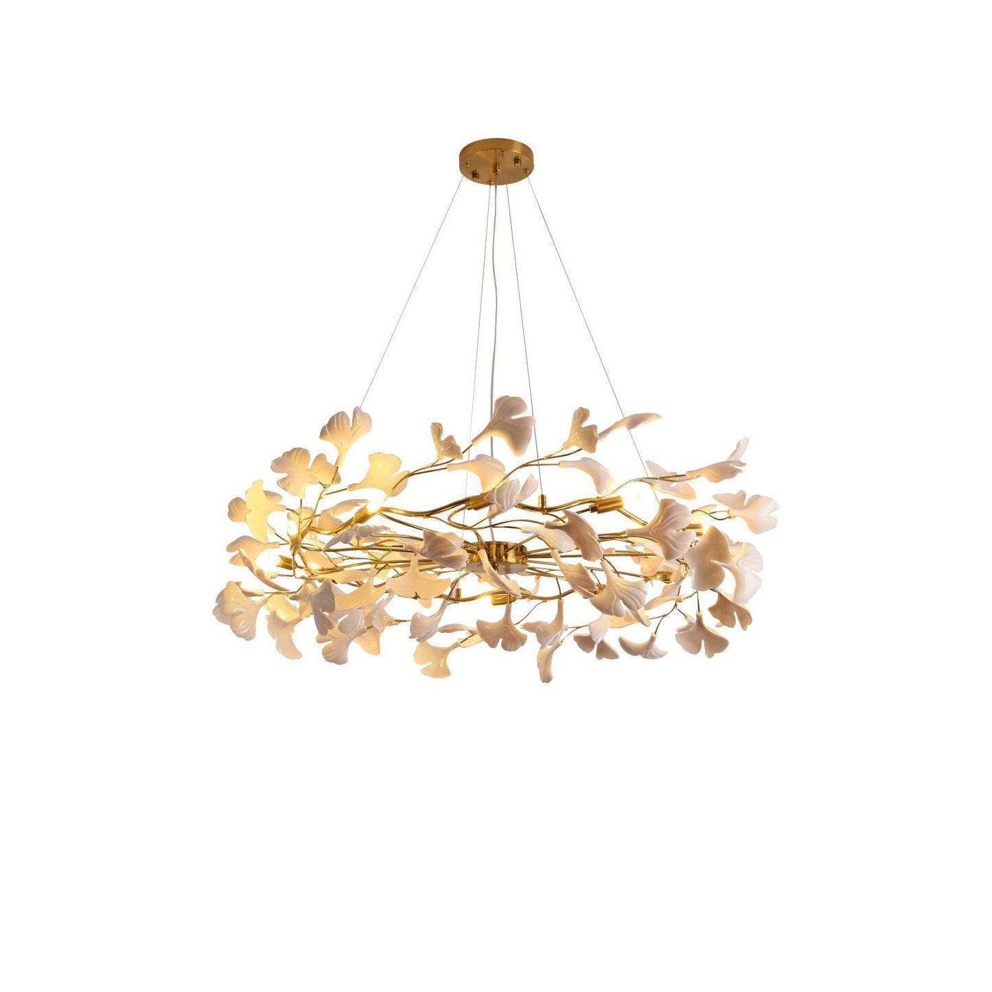 Gingko Chandelier | Ceramic & Brass | Gold & White, Multiple Sizes