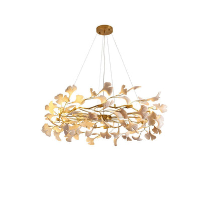 Gingko Chandelier | Ceramic & Brass | Gold & White, Multiple Sizes