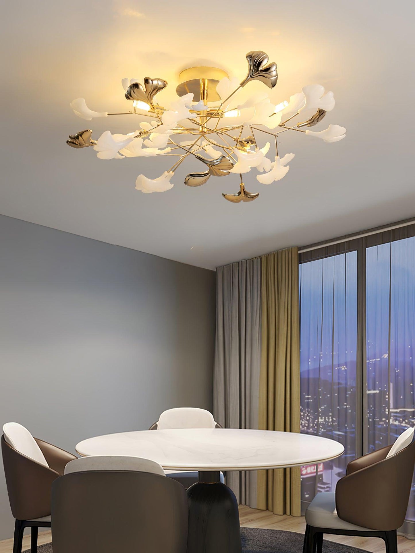 Gingko Rotating Ceiling Lamp | Metal, Ceramic | Gold, White