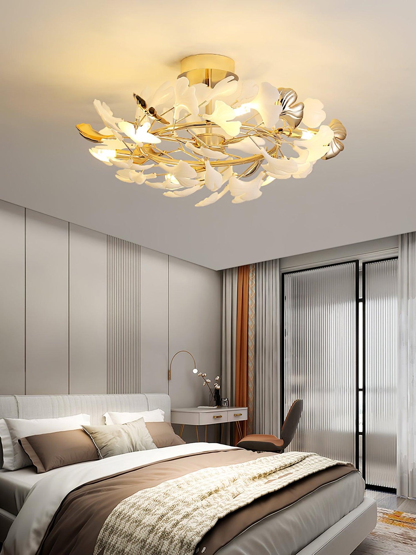 Gingko Rotating Ceiling Lamp | Metal, Ceramic | Gold, White