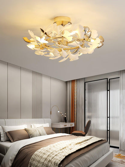 Gingko Rotating Ceiling Lamp | Metal, Ceramic | Gold, White