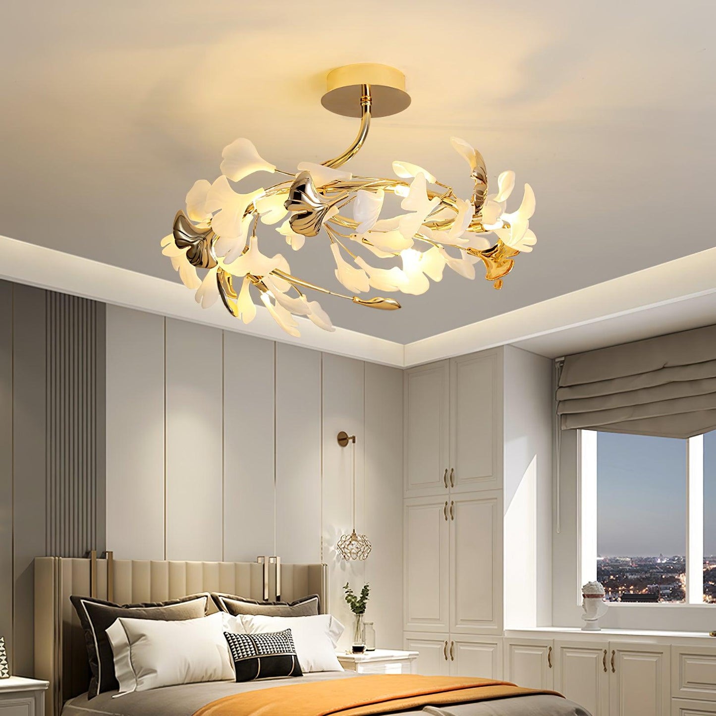 Gingko Rotating Ceiling Lamp | Metal, Ceramic | Gold, White