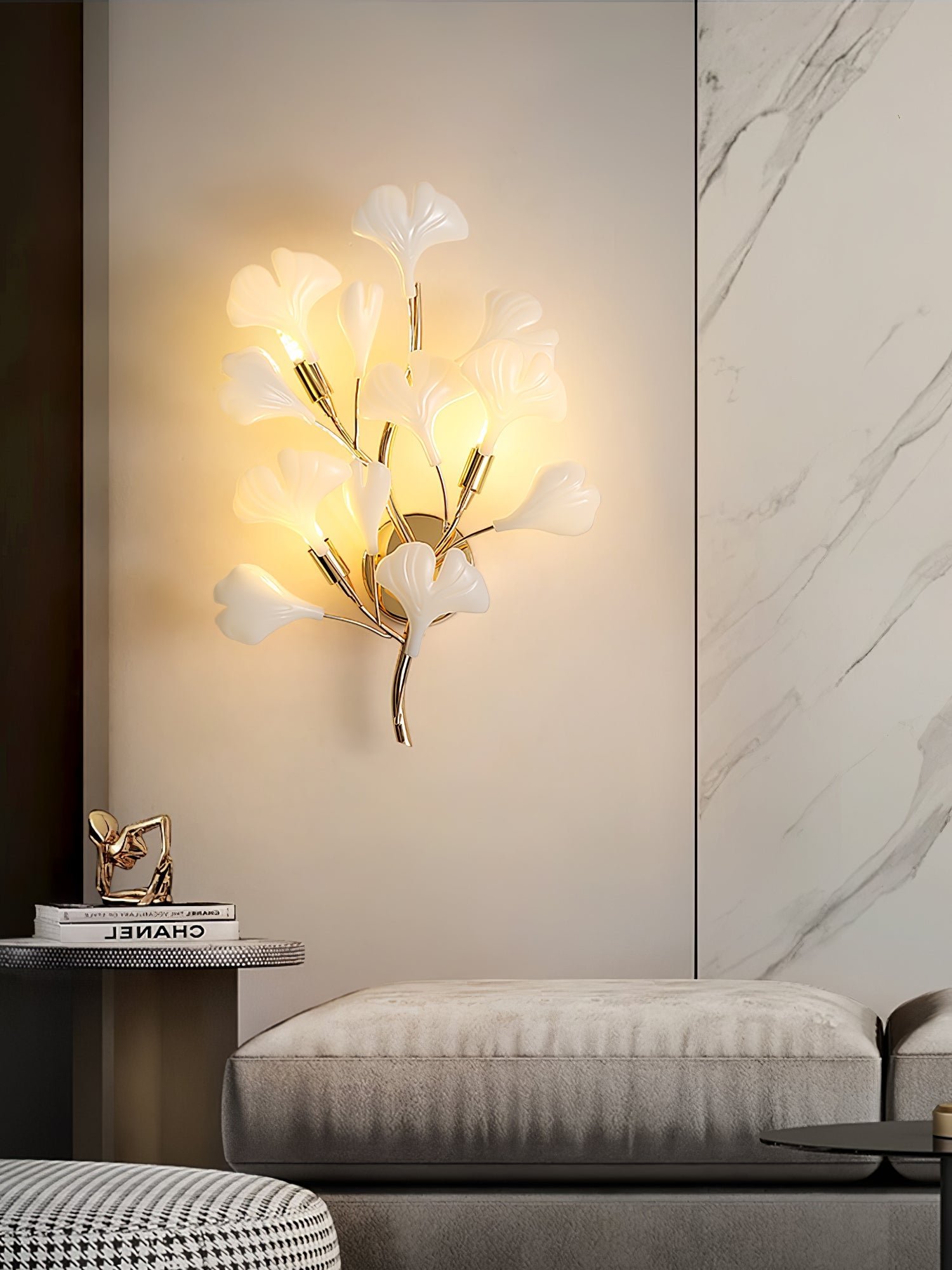 Ginkgo Wall Lamp | Gold & White | Set of 2