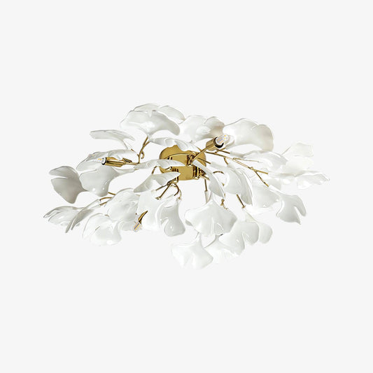 Gingko Ceiling Lamp | Gold Metal & White Ceramic | Multiple Bulb Options