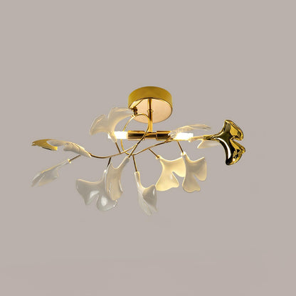 Gingko Ceiling Lamp | Gold Metal & White Ceramic | Multiple Bulb Options
