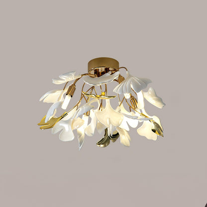Gingko Ceiling Lamp | Gold Metal & White Ceramic | Multiple Bulb Options