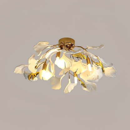 Gingko Ceiling Lamp | Gold Metal & White Ceramic | Multiple Bulb Options