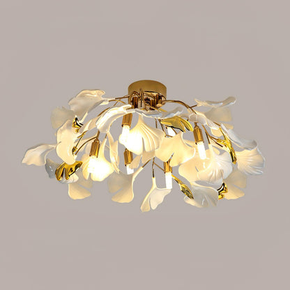 Gingko Ceiling Lamp | Gold Metal & White Ceramic | Multiple Bulb Options