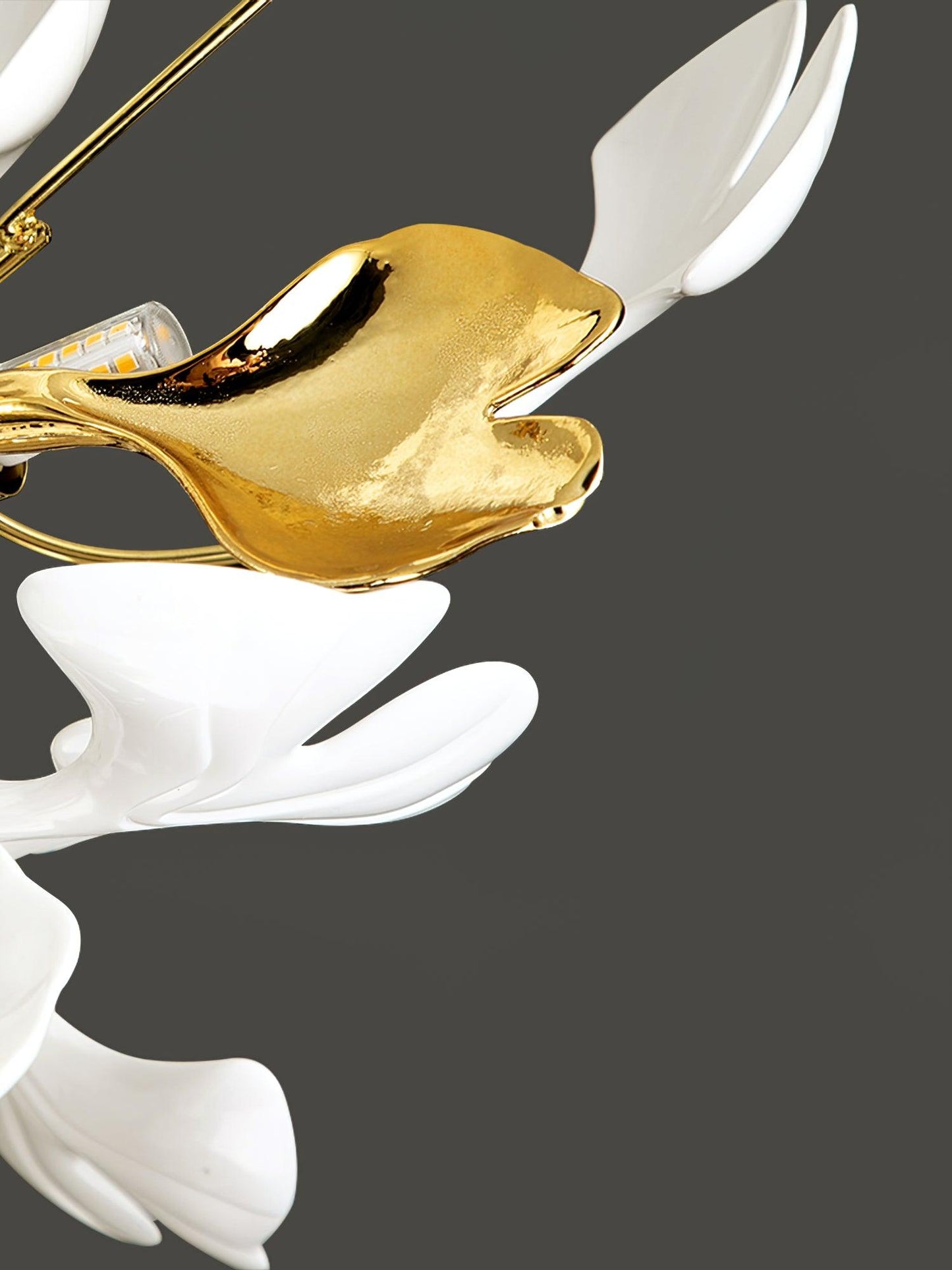 Gingko Ceiling Lamp | Gold Metal & White Ceramic | Multiple Bulb Options