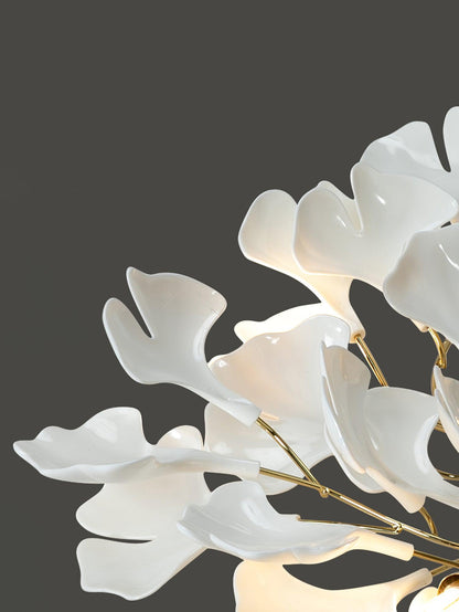 Gingko Ceiling Lamp | Gold Metal & White Ceramic | Multiple Bulb Options