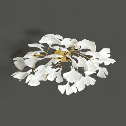 Gingko Ceiling Lamp | Gold Metal & White Ceramic | Multiple Bulb Options
