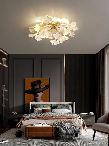 Gingko Ceiling Lamp | Gold Metal & White Ceramic | Multiple Bulb Options
