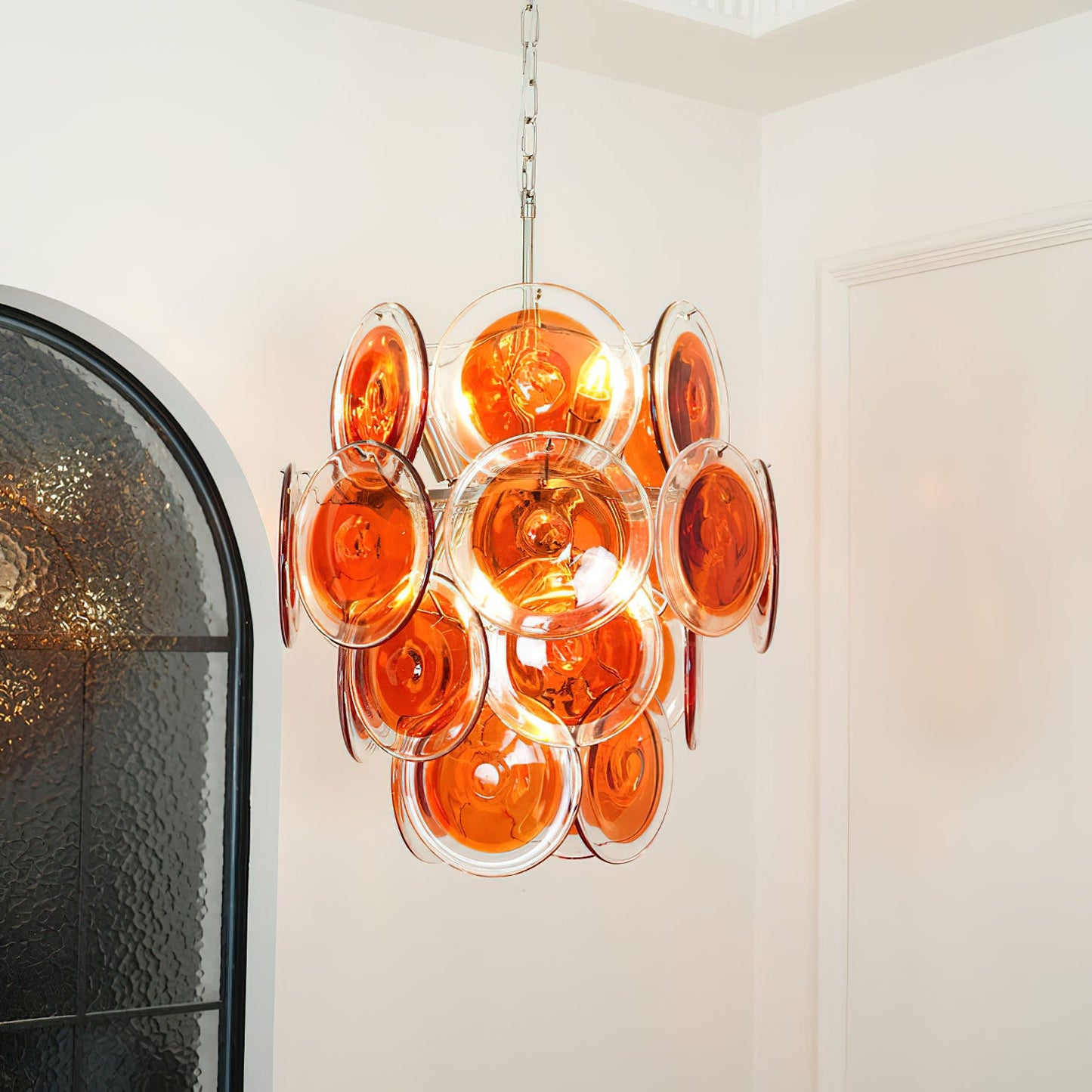 Murano Glass Chandelier | Vibrant Orange | Chrome Frame