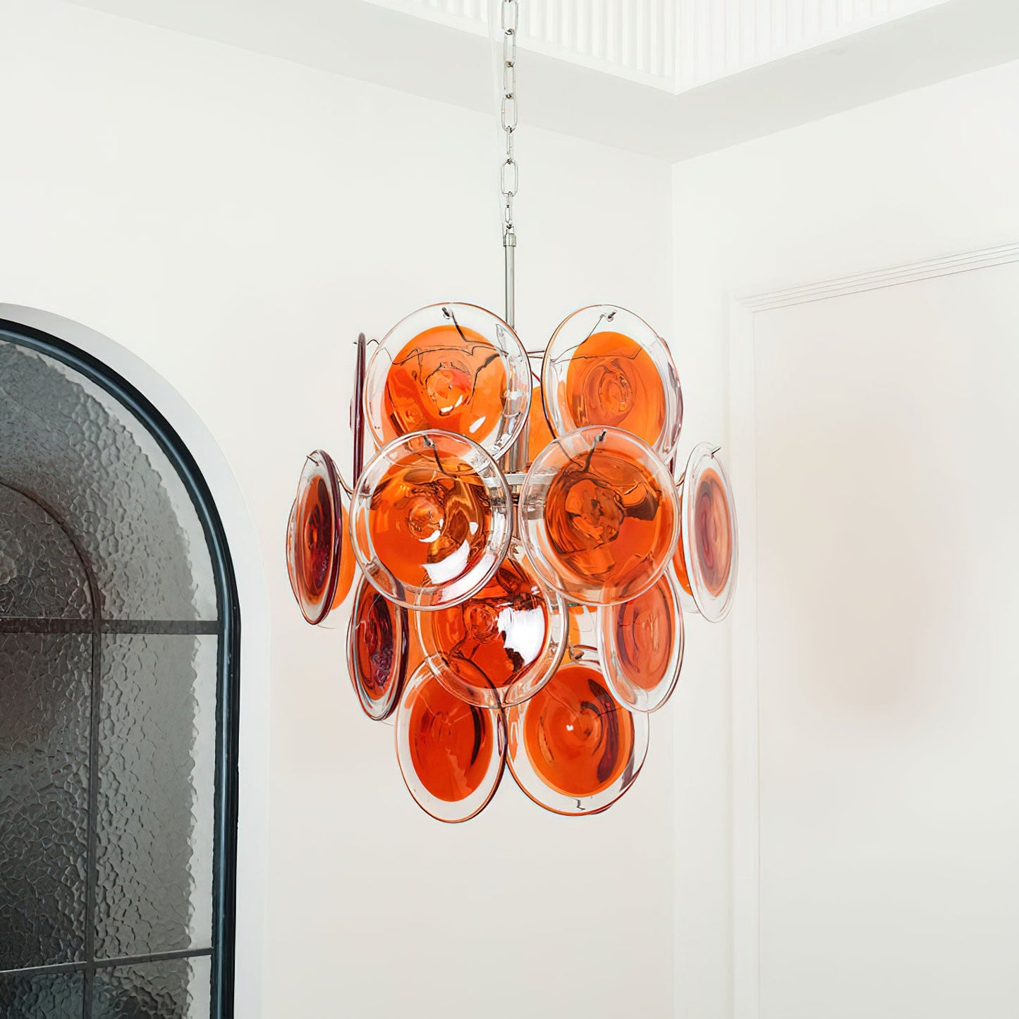 Murano Glass Chandelier | Vibrant Orange | Chrome Frame