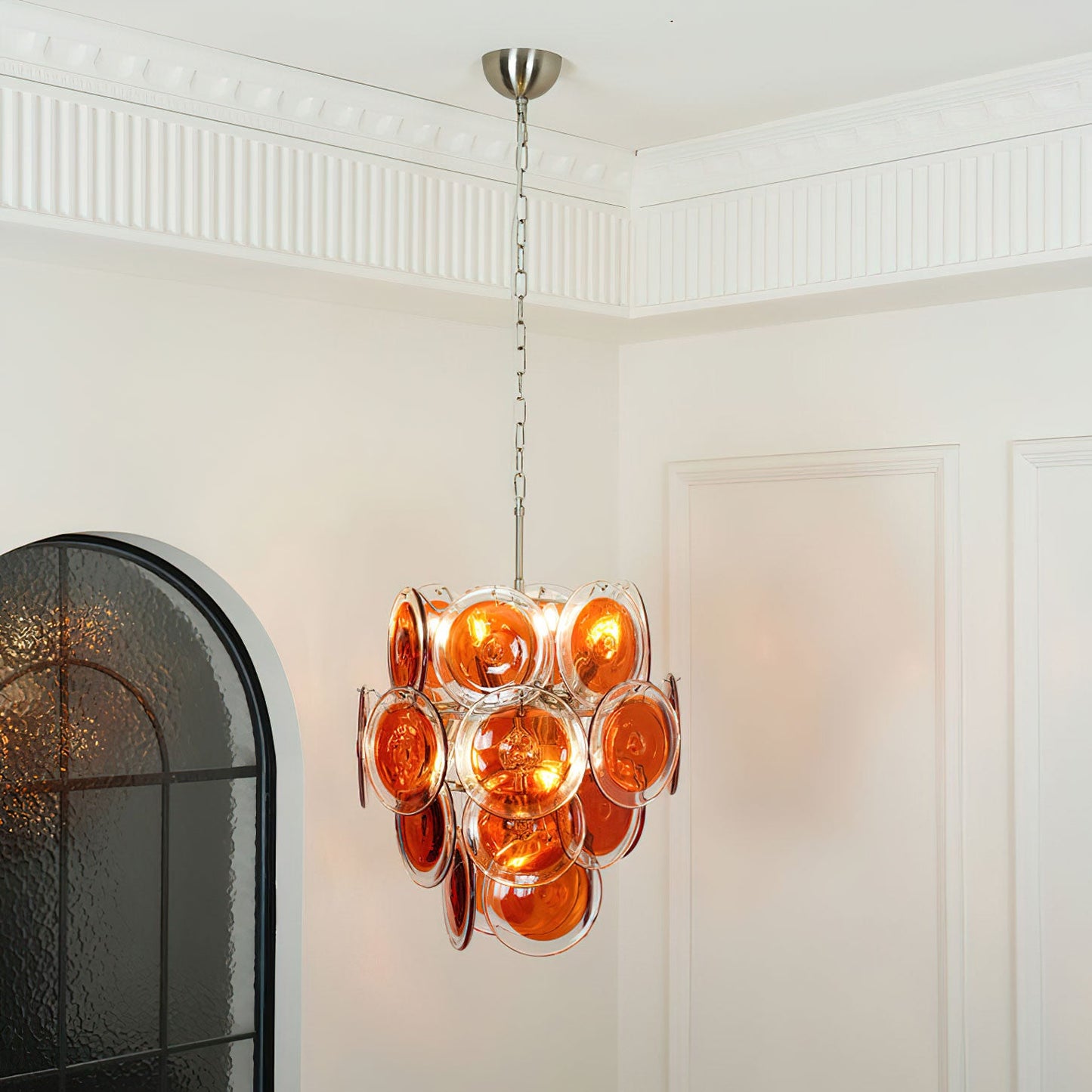 Murano Glass Chandelier | Vibrant Orange | Chrome Frame