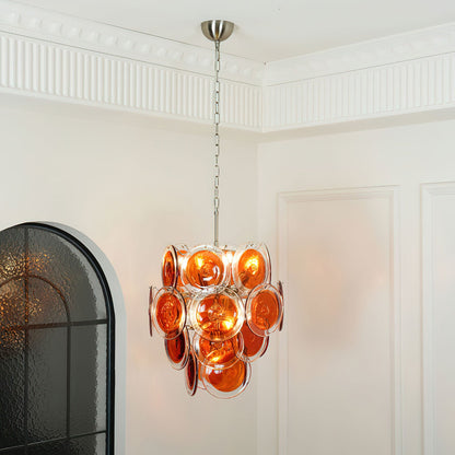 Murano Glass Chandelier | Vibrant Orange | Chrome Frame
