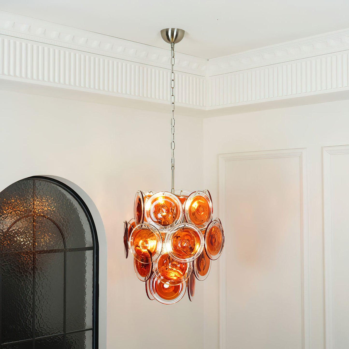 Murano Glass Chandelier | Vibrant Orange | Chrome Frame