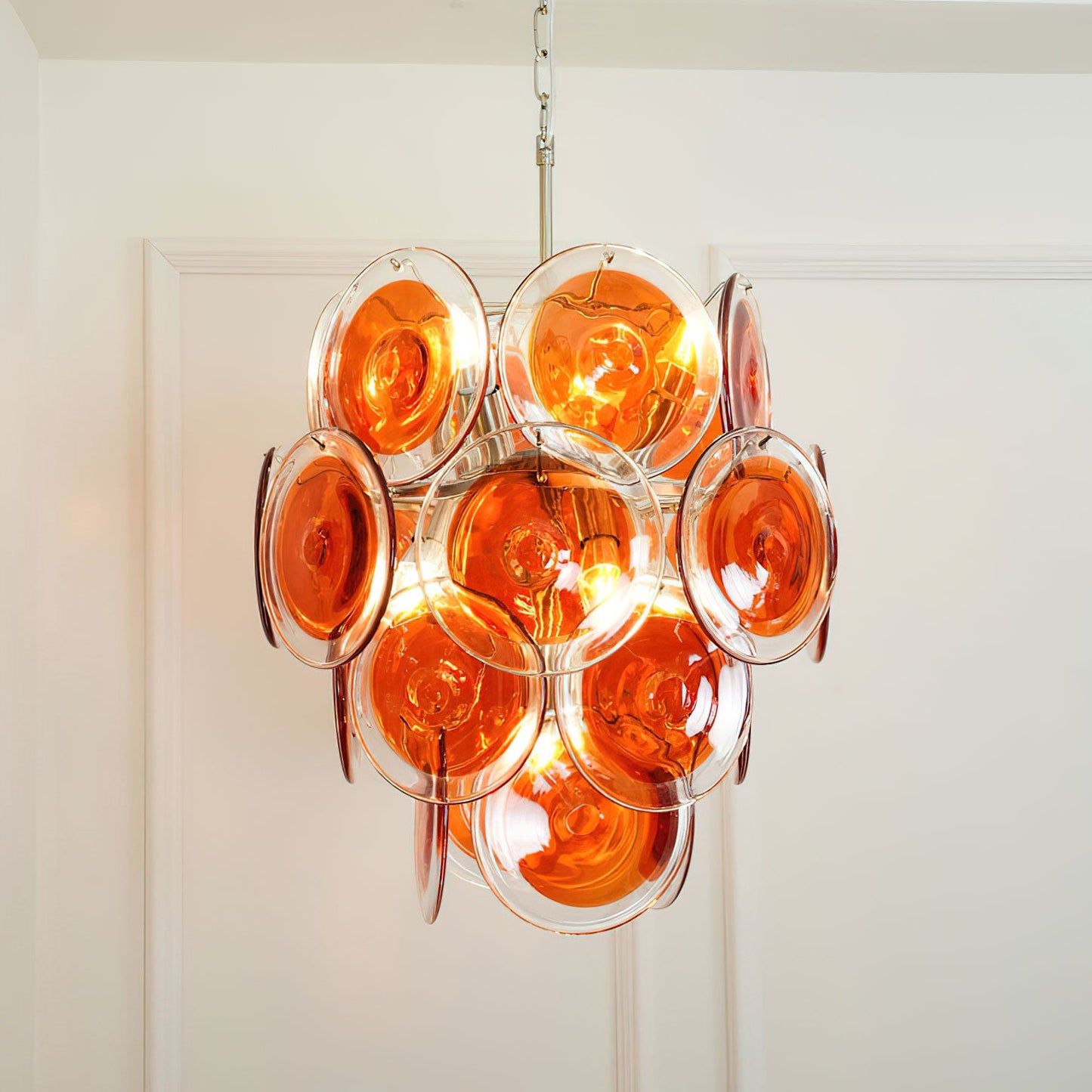 Murano Glass Chandelier | Vibrant Orange | Chrome Frame
