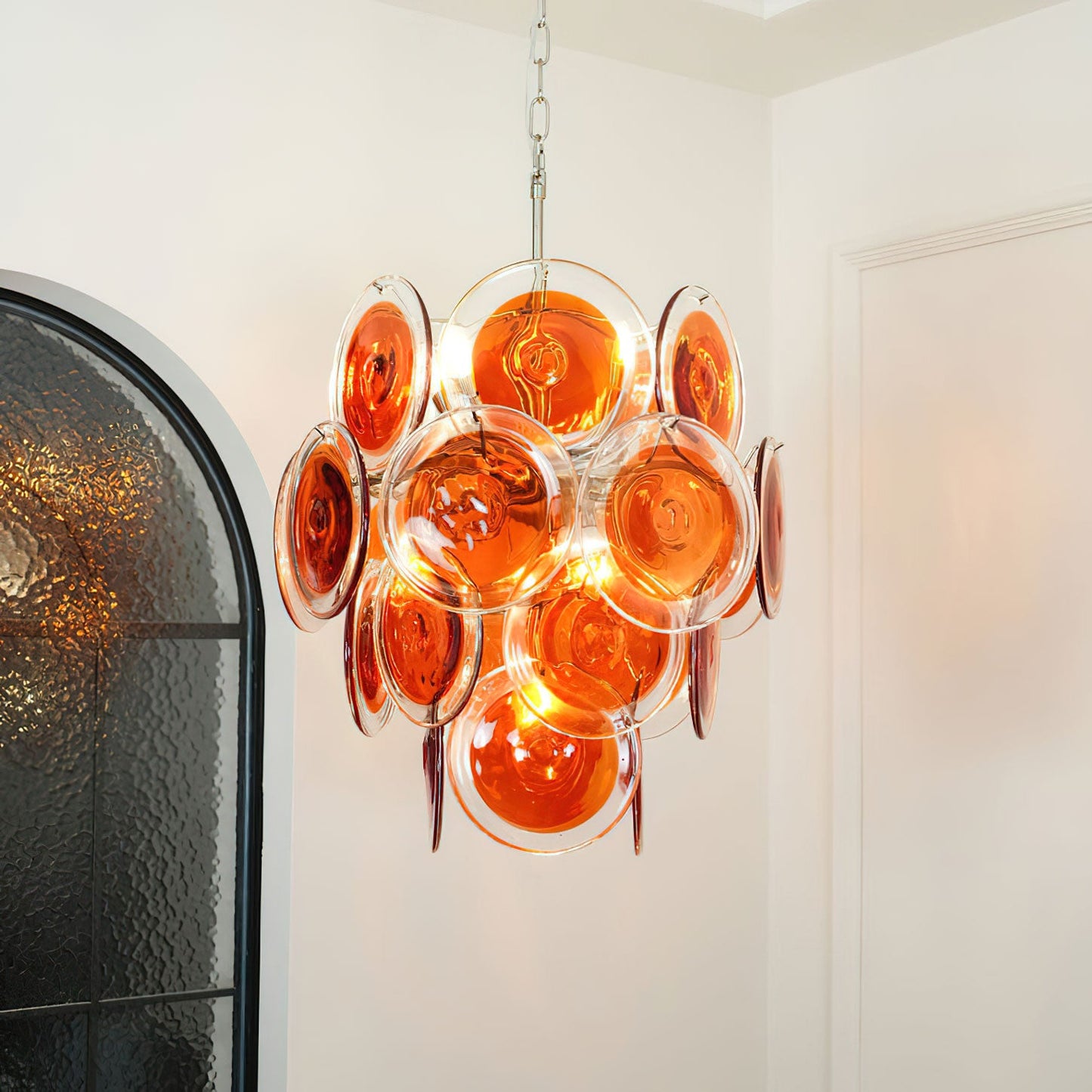 Murano Glass Chandelier | Vibrant Orange | Chrome Frame