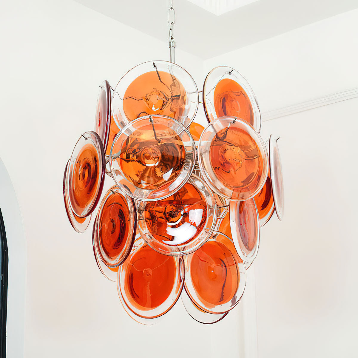 Murano Glass Chandelier | Vibrant Orange | Chrome Frame