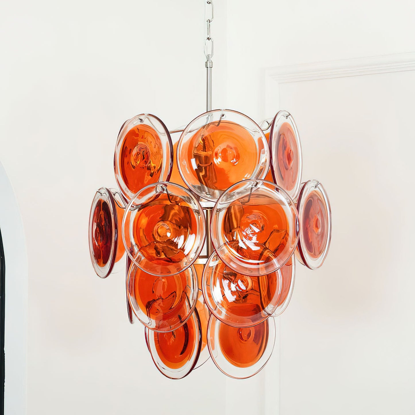 Murano Glass Chandelier | Vibrant Orange | Chrome Frame