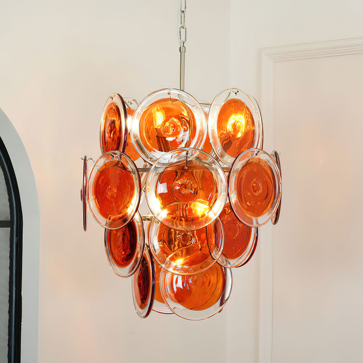 Murano Glass Chandelier | Vibrant Orange | Chrome Frame