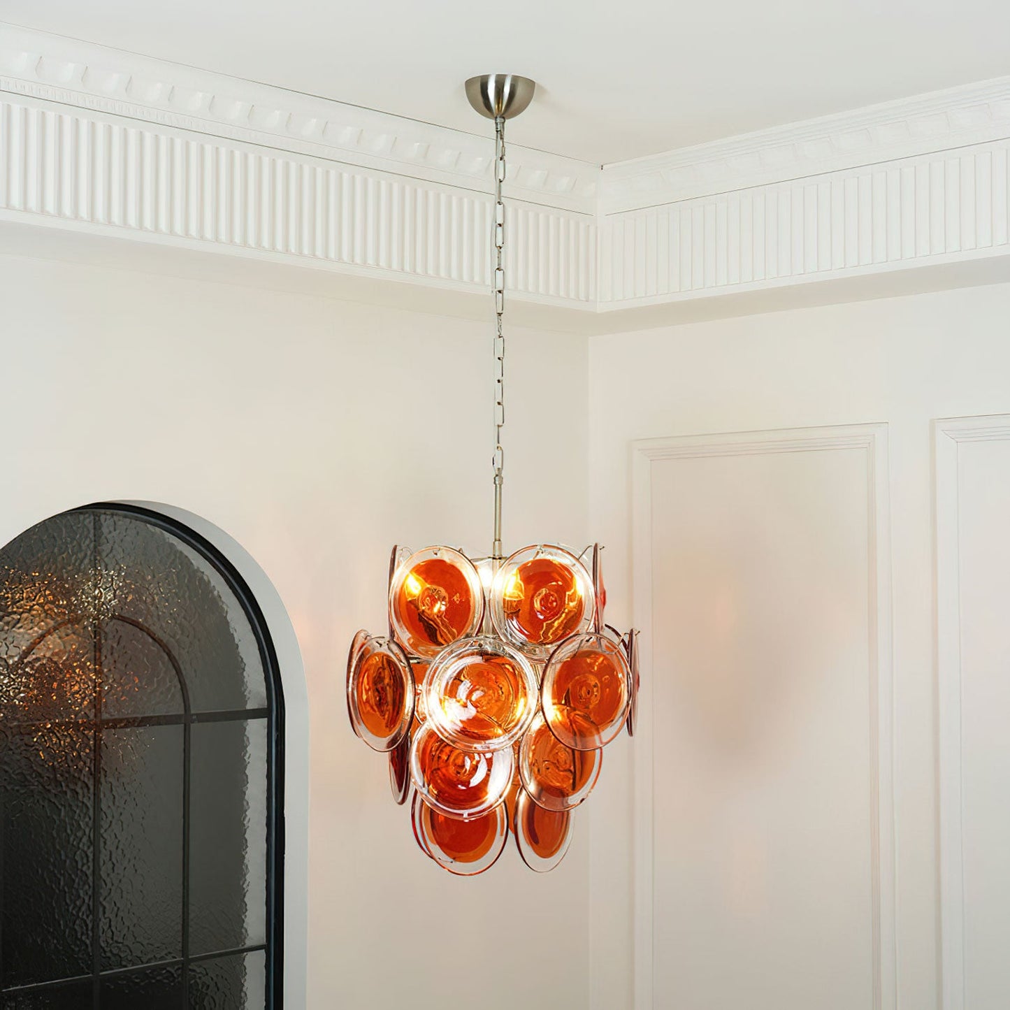 Murano Glass Chandelier | Vibrant Orange | Chrome Frame