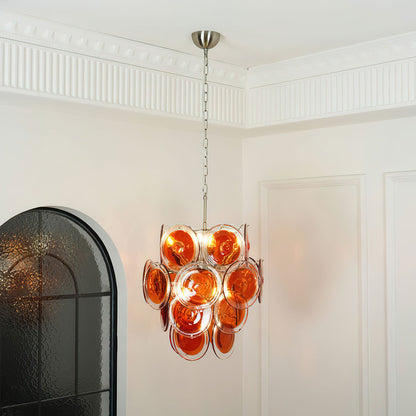 Murano Glass Chandelier | Vibrant Orange | Chrome Frame