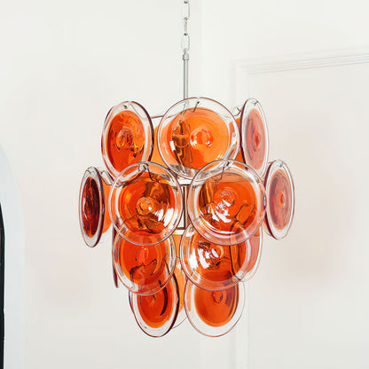 Murano Glass Chandelier | Vibrant Orange | Chrome Frame